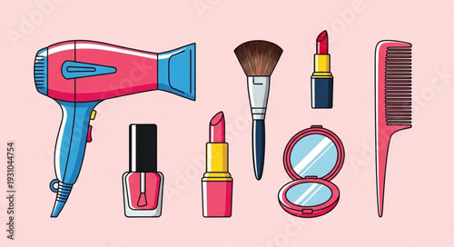 Collection of beauty and hair care products arranged neatly.