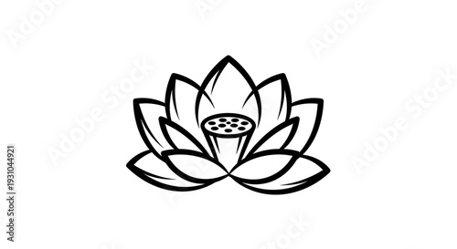 Minimalist Black and White Lotus Flower Icon, Zen Symbol, Vector Illustration