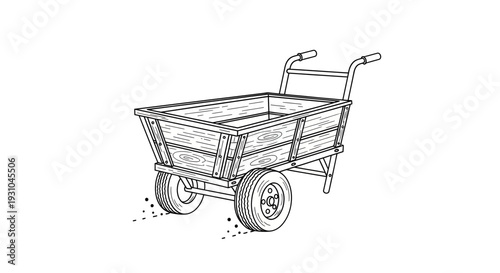 Vintage Wooden Garden Cart with Two Wheels, Outdoor Equipment for Gardening and Farming