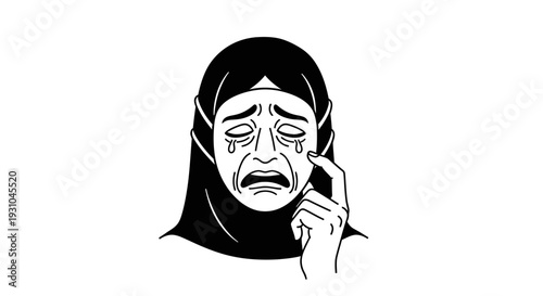 Woman in Hijab Crying Emotionally, Wiping Tears, Sadness and Grief