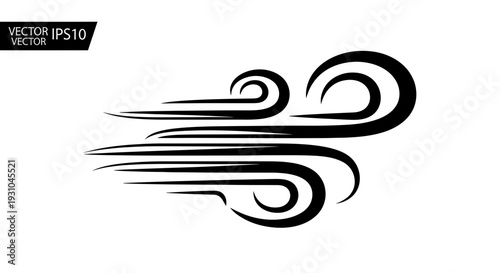 Wind blowing icon, swirling air, weather symbol, abstract motion graphic