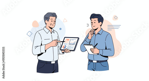 Two Men Discussing Documents and Ideas.