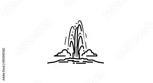 Geyser Eruption Line Art Icon: Natural Hot Spring Water Spraying Upwards