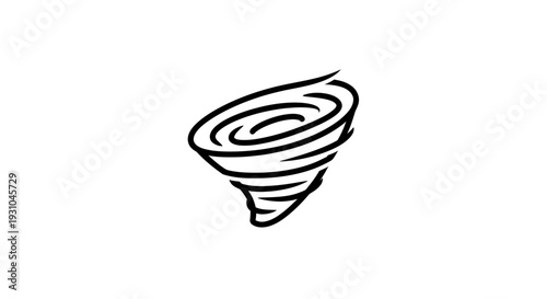 Hand-drawn tornado icon, swirling wind vortex symbol, black and white sketch on white background