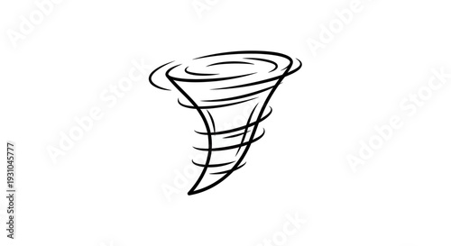 Hand-drawn tornado sketch, swirling vortex, natural disaster icon, black and white illustration