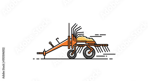 Farm Hay Rake Agricultural Machine Vector Illustration