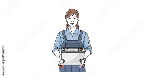 Female Mechanic Holding Car Battery, Auto Repair Service, Professional Technician