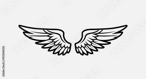 Black Outline Angel Wings Graphic Element Isolated on White Background