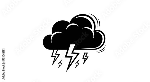 Black storm cloud with lightning bolts, weather icon, dark sky, thunder, rain, natural phenomenon