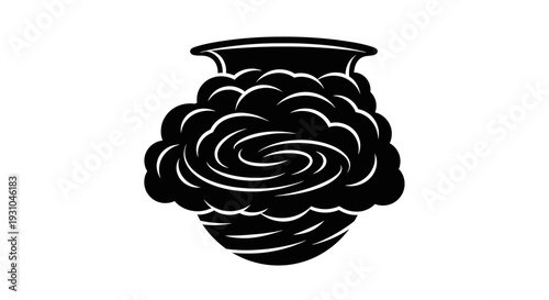 Black Silhouette of a Whirlwind in a Pot