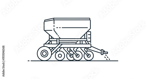 Agricultural Seeder Machine Icon, Farming Equipment Line Art