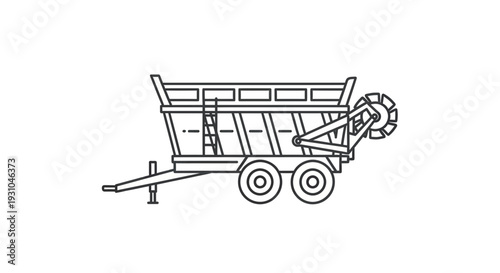 Agricultural Trailer with Spreader Attachment - Line Art Icon