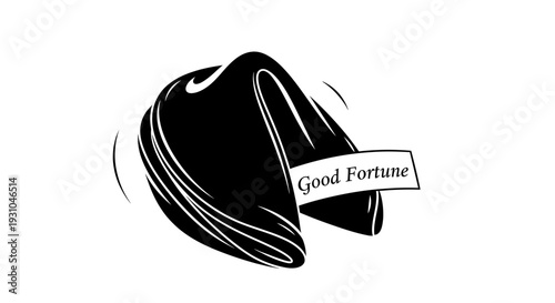 Black and White Fortune Cookie with Good Fortune Message
