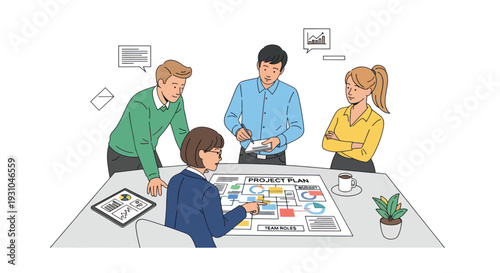 Team Discussing Project Around Table.