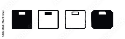 Minimalist vertical bathroom scale icons in a row, featuring solid, outline, and pixelated styles for a versatile design asset.