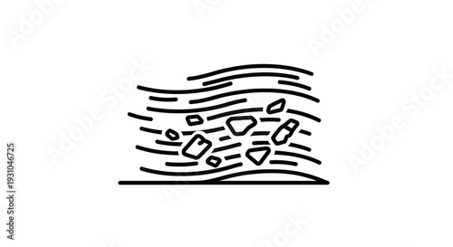 Abstract illustration of wind blowing debris and dust, representing pollution or natural erosion.