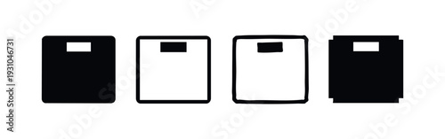 Vertical bathroom scale icons in various artistic styles: solid, outlined, hand-drawn, and pixelated for diverse design needs.