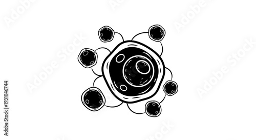 Abstract representation of cell division or molecular structure, hand-drawn style