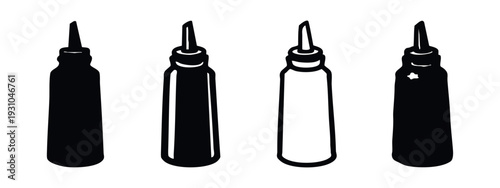 Squeeze bottle icons set. Condiment dispenser vector symbols for oil, sauce or glue. Liquid container illustrations