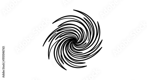 Abstract Swirling Black Vortex or Spiral on White Background