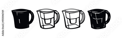 Hand Drawn Coffee Pot or Carafe Vector Icon Set. Sketch for Kitchen Appliance Brewing Hot Coffee Beverage Symbols.