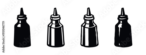 Sauce and condiment bottle icons set. Kitchen liquid dispenser vector symbols. Food packaging illustrations