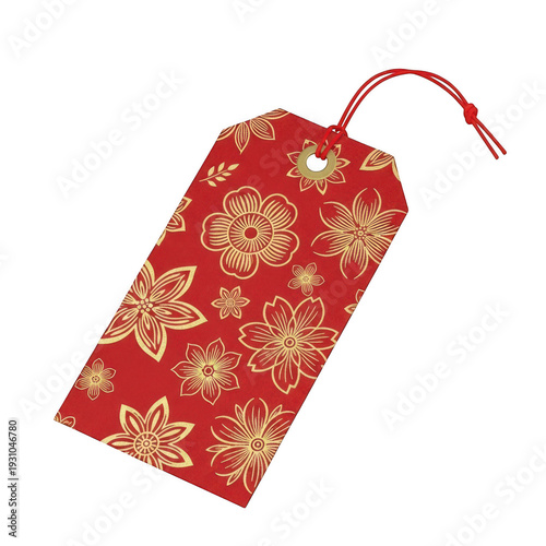 A traditional red chinese gift bag with intricate gold designs.