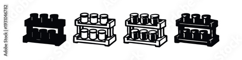Lab test tube holder vector icons. Scientific experiment equipment set. Chemical glassware and stand symbols