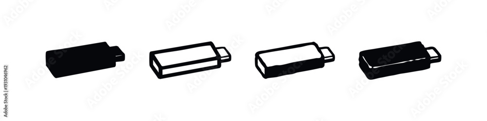 Fototapeta premium Set of four hand-drawn style coffee mug or tea cup icons, including solid and outlined variations.