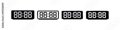Digital clock display icons set showing 00:00, in various flat design styles, isolated on white