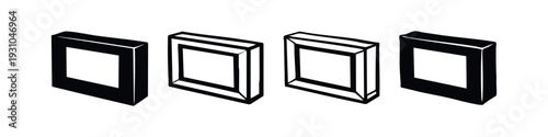 Isometric Square Frame Icons Set. 3D Photo Slide Symbols. Black and White Vector Art for Galleries.