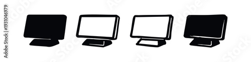 Vertical Screen Monitor Icons Set. Black and White Digital Display Symbols. Minimalist Kiosk and Device Vectors.