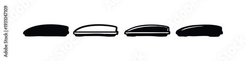 Car roof box and cargo carrier doodle icons set in various hand-drawn styles, isolated vector on white.