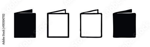 Set of closed book and brochure silhouette icons in various doodle styles, isolated vector on white background.