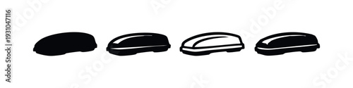 Diverse set of car roof box and cargo carrier icons in hand-drawn styles, isolated vector on white background.
