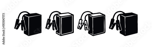 Isometric Car Jump Starter Icons with Jumper Cables, 3D Portable Battery Booster Pack Symbol Set