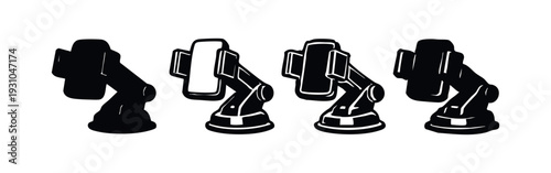Collection of Car Smartphone Mount Icons in Silhouette and Outline Styles.