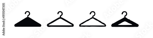 Clothing Hanger Vector Icon Set. Hand Drawn Laundry and Fashion Symbols Isolated on White.