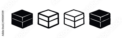 Hand Drawn Isometric Cube Icons Set. 3D Box Shape Doodle Vector Illustrations on White Background.