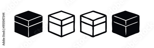 Set of Hand Drawn Isometric Cube Vector Icons. 3D Geometric Shapes Doodles Isolated on White.
