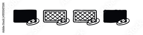 Hand-drawn Air Filter Icon Set with Plug and Cord in Flat Style