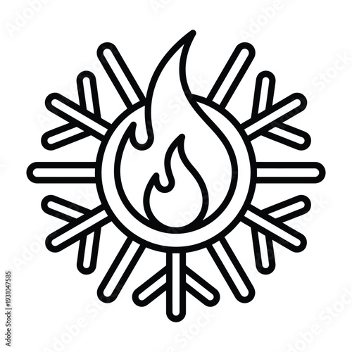 Heating and Cooling System Symbol: Modern Line Art Icon Representing Climate Control and Temperature Balance