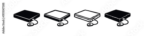Isometric Hand-drawn Power Bank Icon Set with Cord in 3D Style