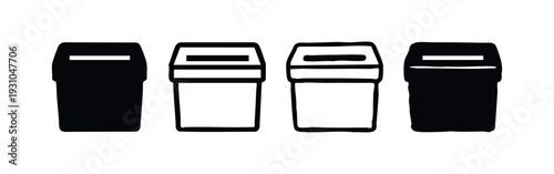 Set of trash can icons in flat and hand-drawn styles, wastebasket symbol for recycle and delete concepts.