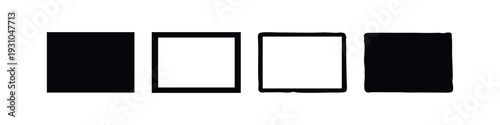 Set of rectangular block icons in flat and hand-drawn styles, abstract shape for design elements.
