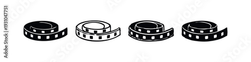 Abstract Hand Drawn Coiled Film Strip and Reel Icon Collection