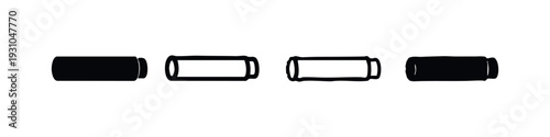 Set of horizontal barrel or drum icons in flat and hand-drawn styles, abstract cylindrical container symbol.