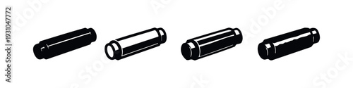 Set of horizontal cylinder icons in perspective, abstract capsule or tube symbol in various styles.