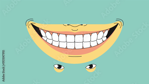 Cartoon Smiling Face with Eyes and Teeth.