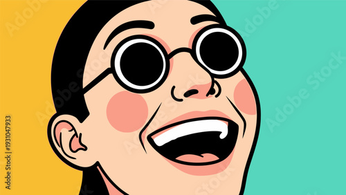 Cartoon Woman Wearing Round Glasses Smiling.